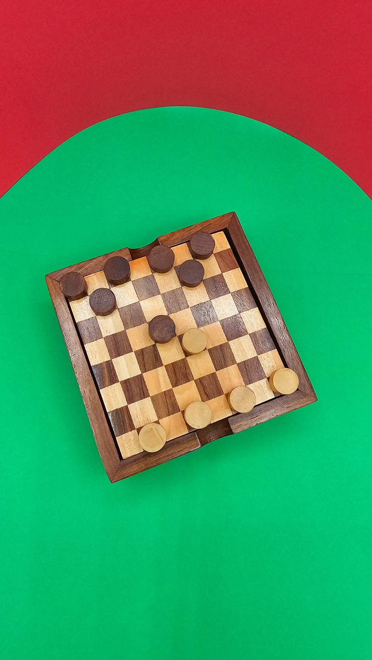 Hand-Carved Checkers and Tic Tac Toe Two Games in One Set