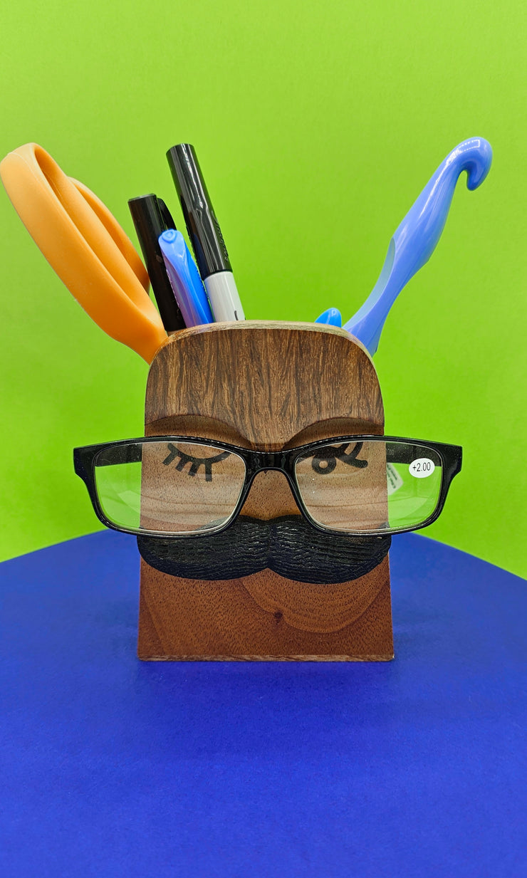 Moustache Eyeglass and Pen Holder Combo