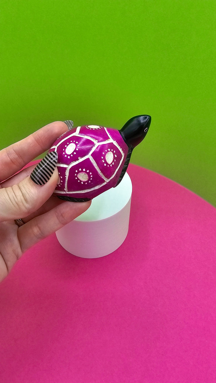 Soapstone Large Turtle Magenta and White
