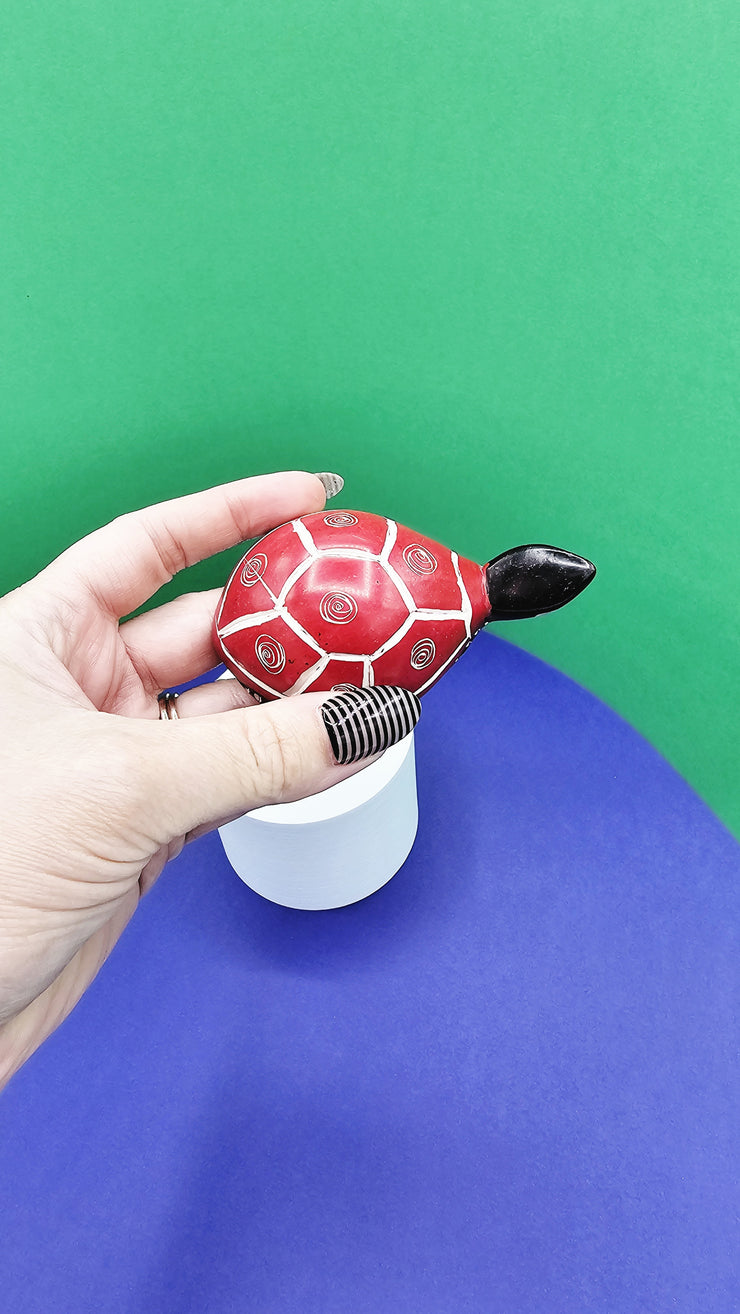 Soapstone Large Turtle Red and White