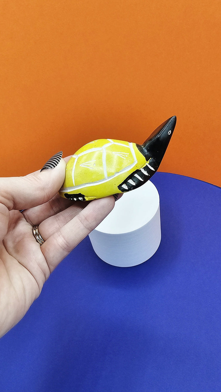 Soapstone Large Turtle Yellow and White