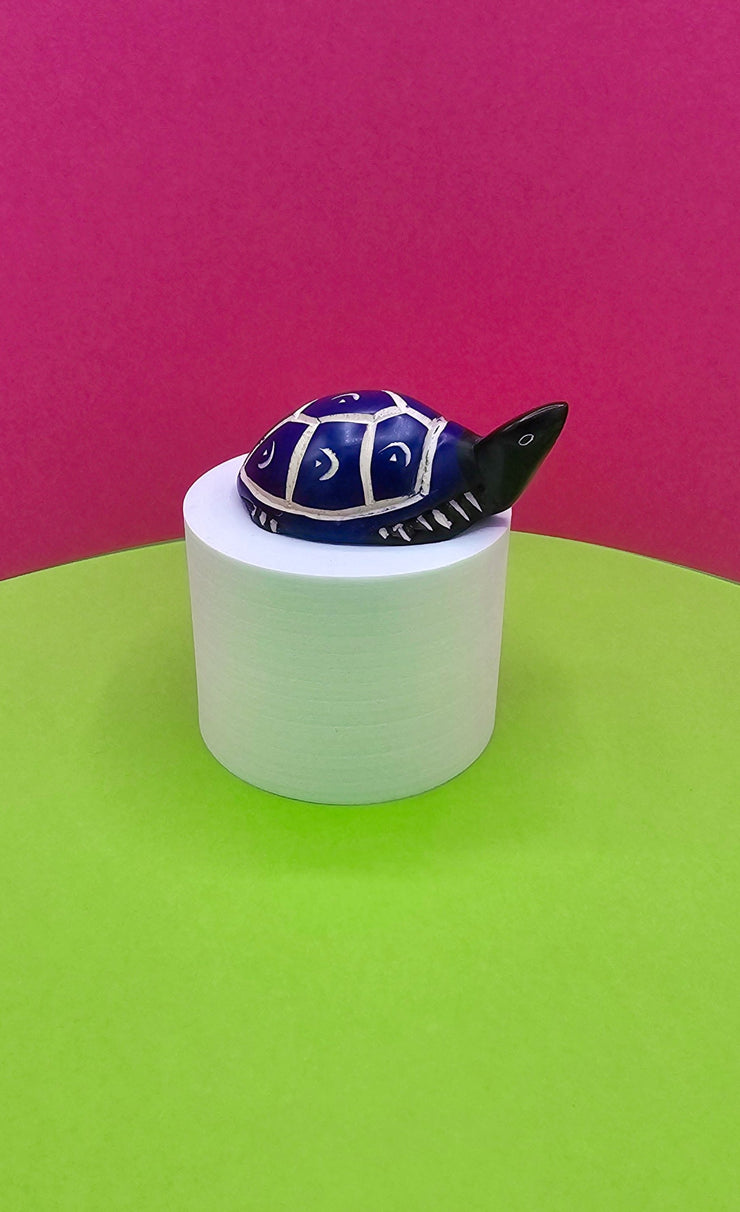 Soapstone Large Turtle Dark Blue and White