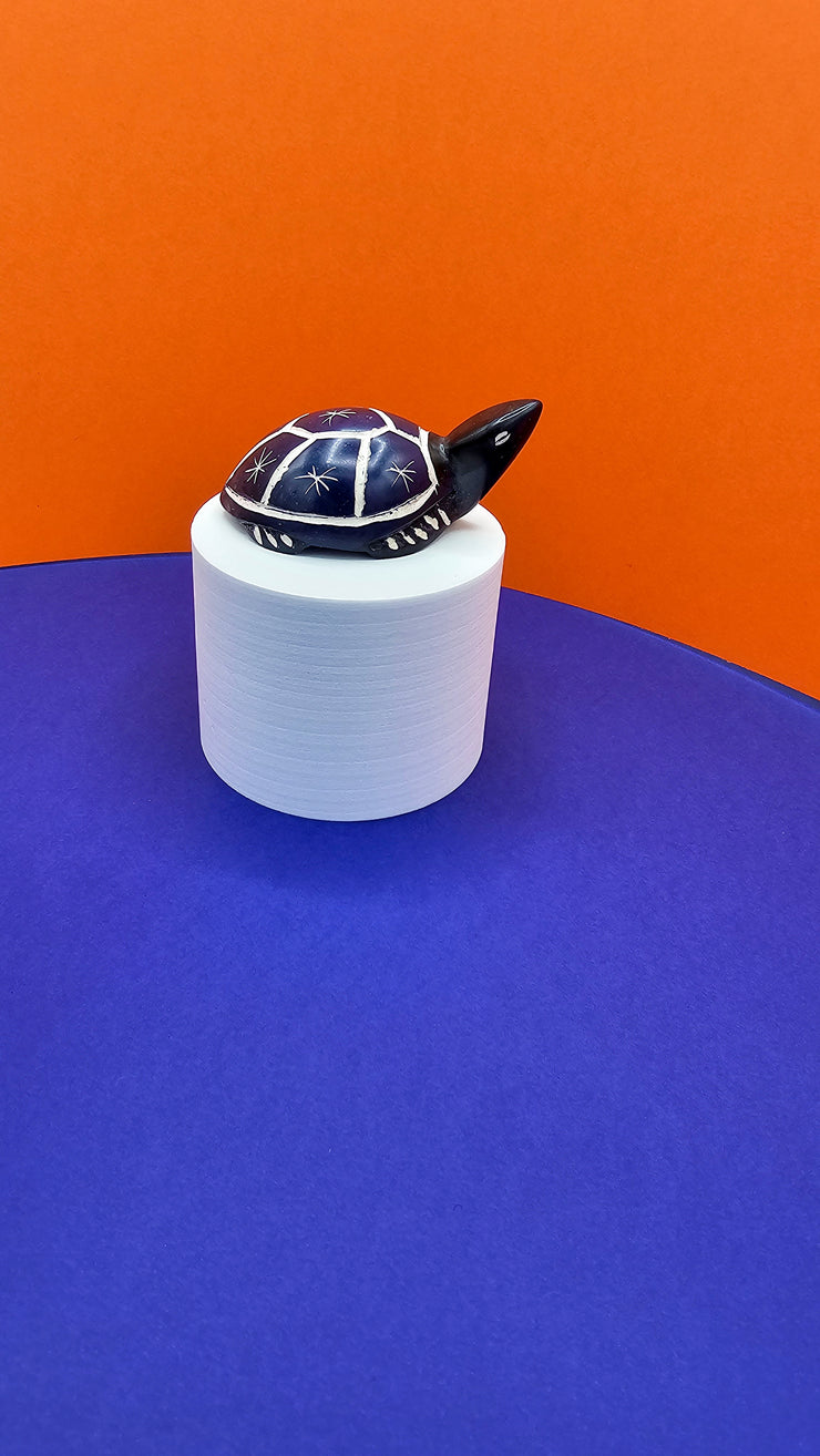 Soapstone Large Turtle Navy and White